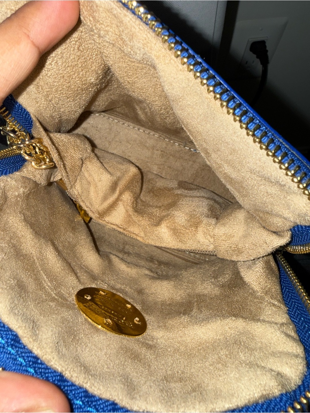 Patent Blue Crossbody with Gold Crest Accent - Picture 9 of 15